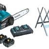 Makita DUC302SET 36V (2x 18V) Li-Ion Accu Kettingzaag Set (2x 5.0Ah Accu) + Zaagbok En Kettingzaagolie