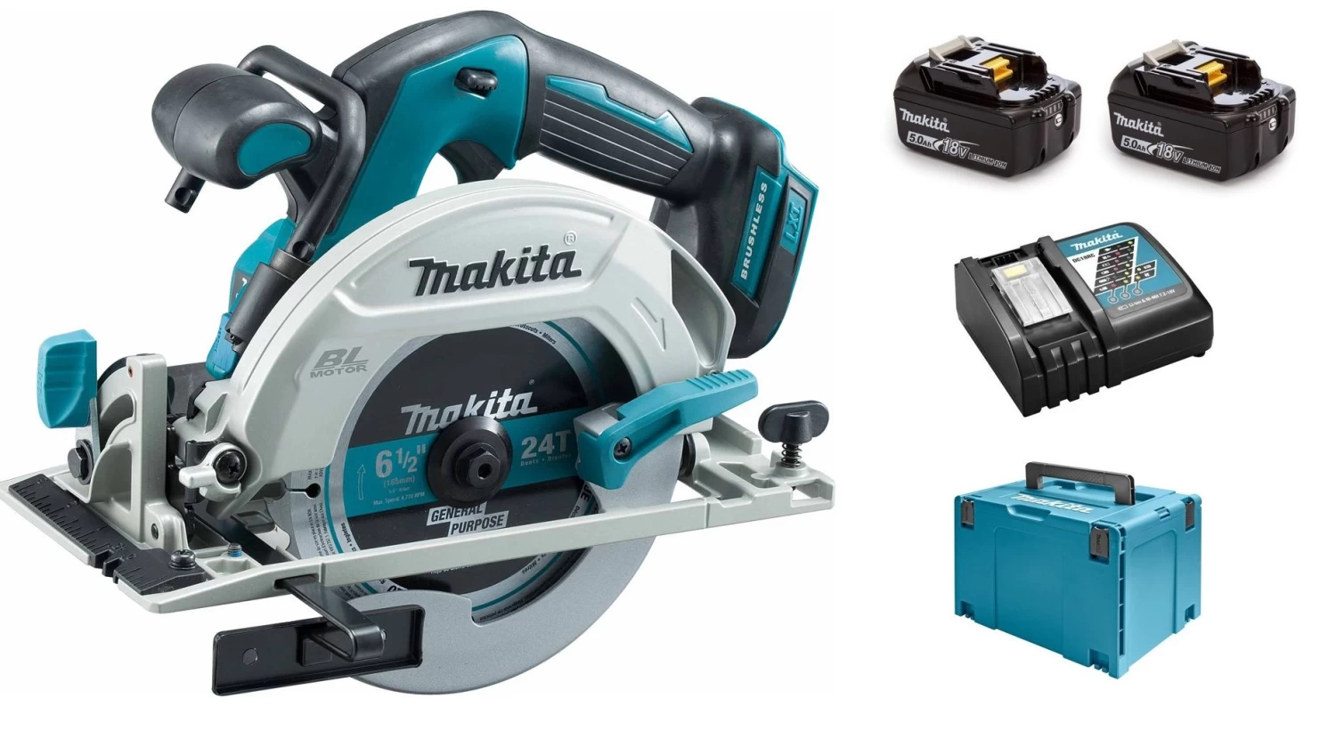 Makita DHS680RTJ 18V Li-Ion Accu Cirkelzaag Set (2x 5.0Ah Accu) In Mbox - 165mm - Koolborstelloos 3 Makita DHS680RTJ 18V Li-Ion Accu Cirkelzaag Set (2x 5.0Ah Accu) In Mbox - 165mm - Koolborstelloos