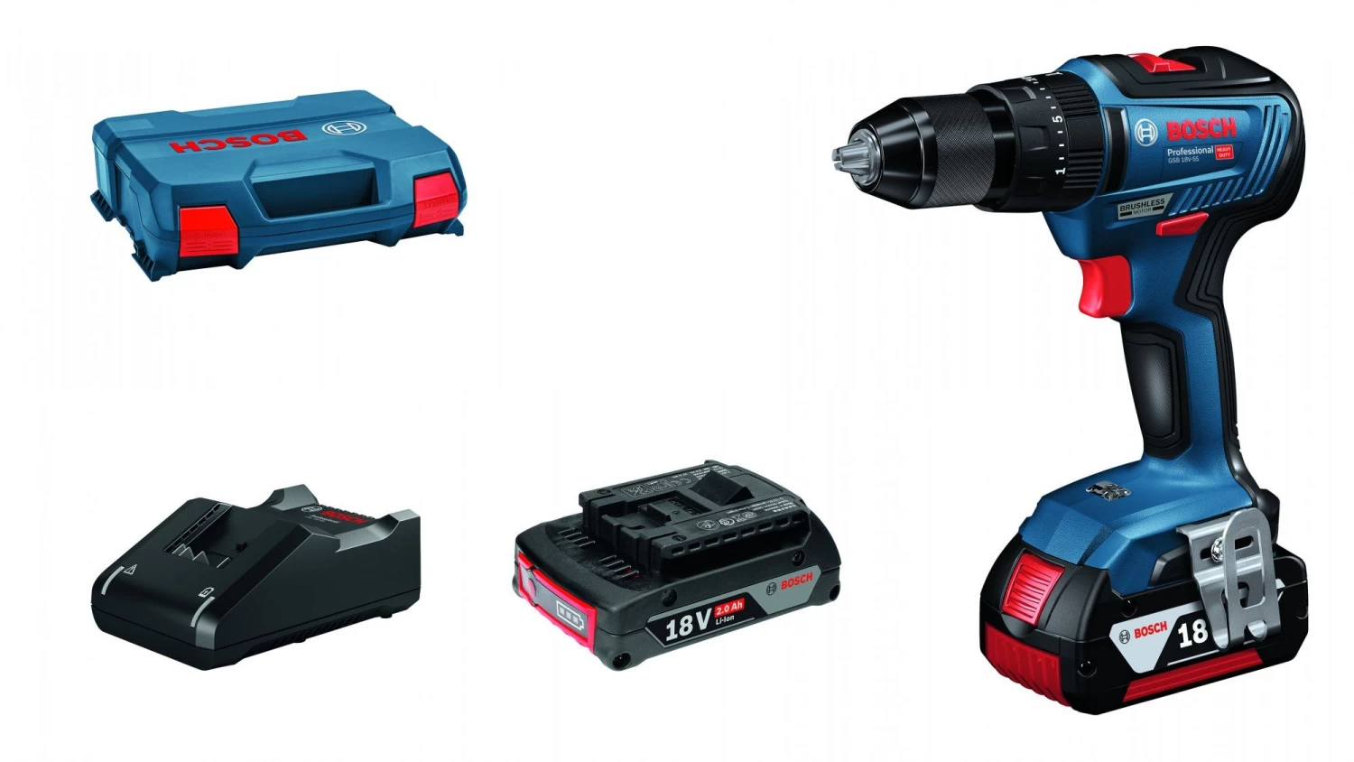 Bosch GSB 18V-55 18V Li-ion Accu Schroefklopboormachine Set (2x2.0Ah) In L-Case 5 Bosch GSB 18V-55 18V Li-ion Accu Schroefklopboormachine Set (2x2.0Ah) In L-Case - Afbeelding 3