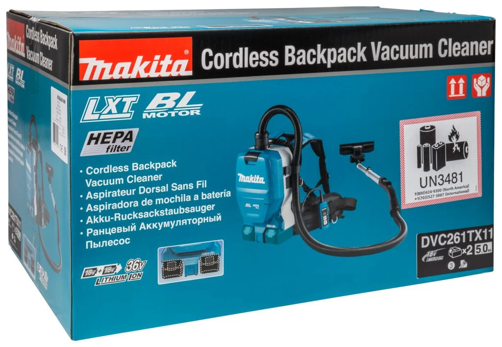 Makita DVC261TX11 2x18V Li-Ion Accu Rugstofzuiger Set (2x 5,0Ah) Incl. Accessoires - 120m³/uur - Koolborstelloos 17 Makita DVC261TX11 2x18V Li-Ion Accu Rugstofzuiger Set (2x 5,0Ah) Incl. Accessoires - 120m³/uur - Koolborstelloos - Afbeelding 15